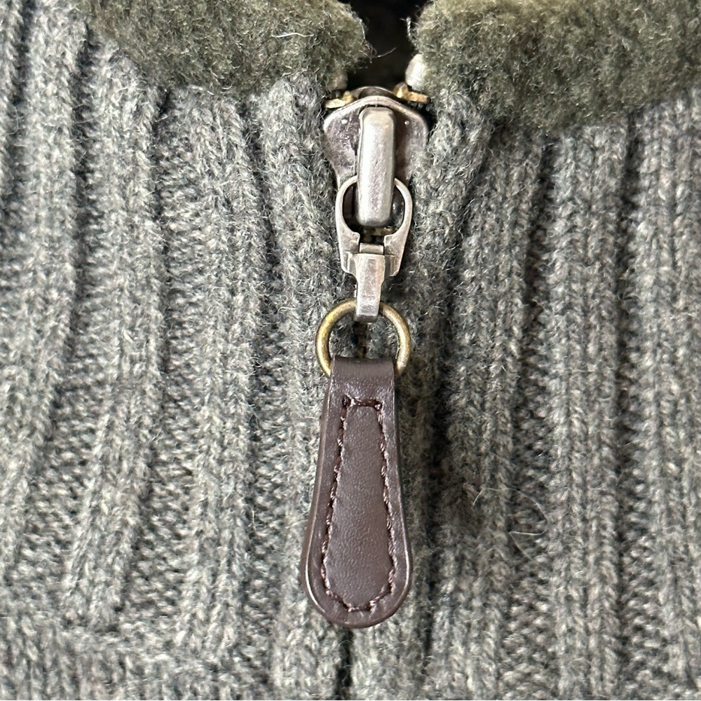 VTG L.L Bean Lambswool Blend Men's Olive Zip Up Sweater Vest Fleece Lined Sz L - Picture 5 of 11